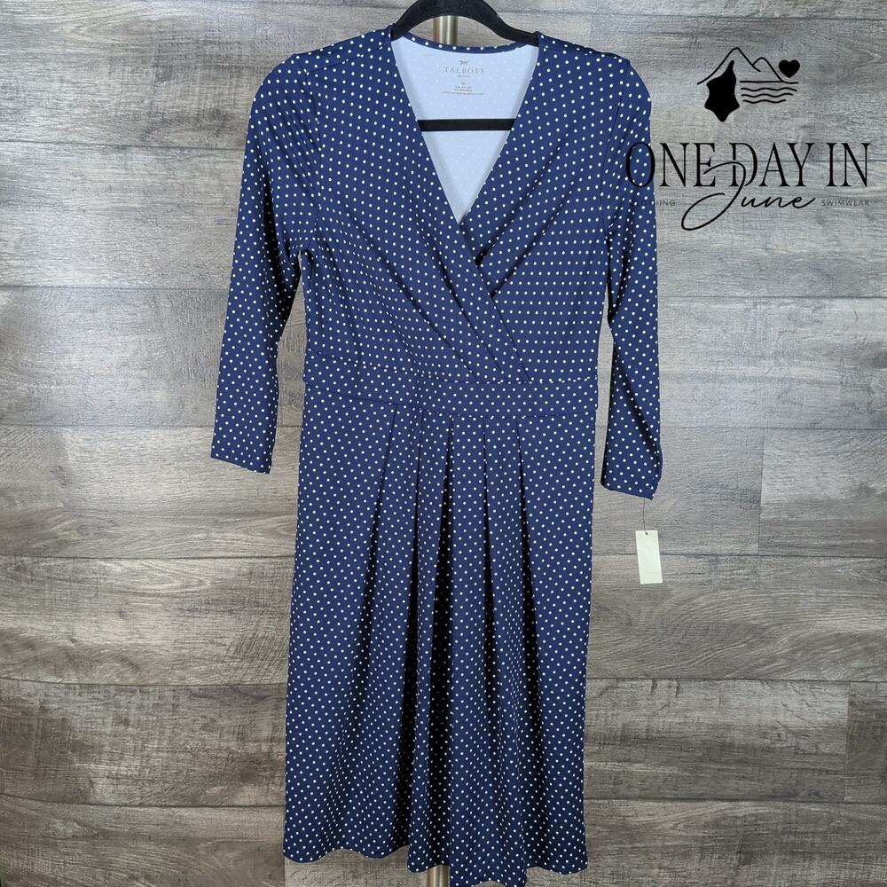 Talbots Petite Polka DOt Long Sleeve Dress Size 8P